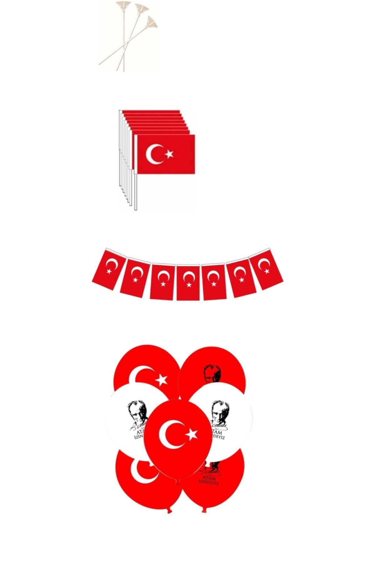 Yunus 23 Nisan Süsleri (10 Adet Balon 10 Adet Balon Sopası Ve Ucu 10 Adet Sopalı Bayrak Ve İpli Bayrak)