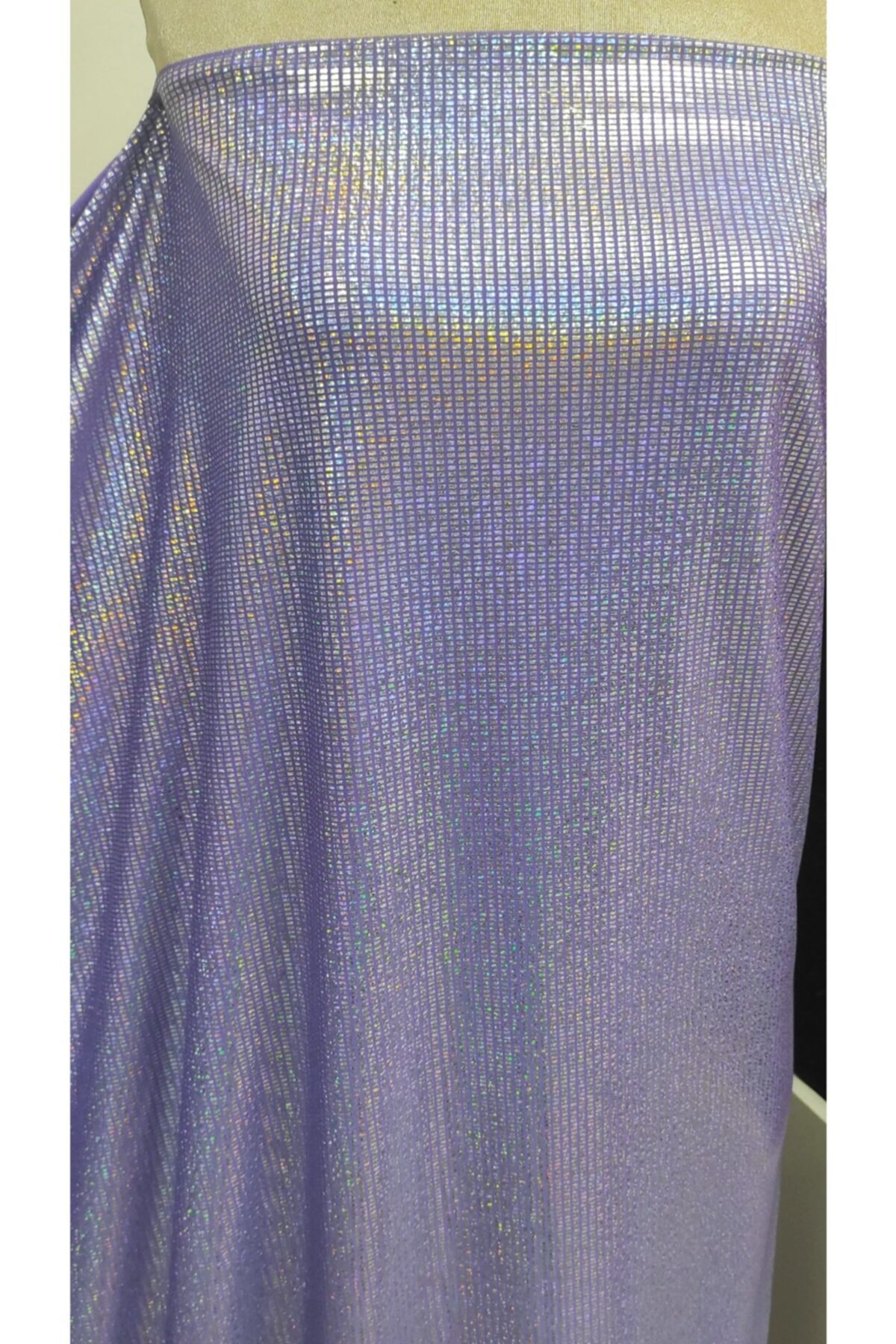 Beril kumaş Likralı Kare Lame Baskı Lila Hologram Düz Kumaş