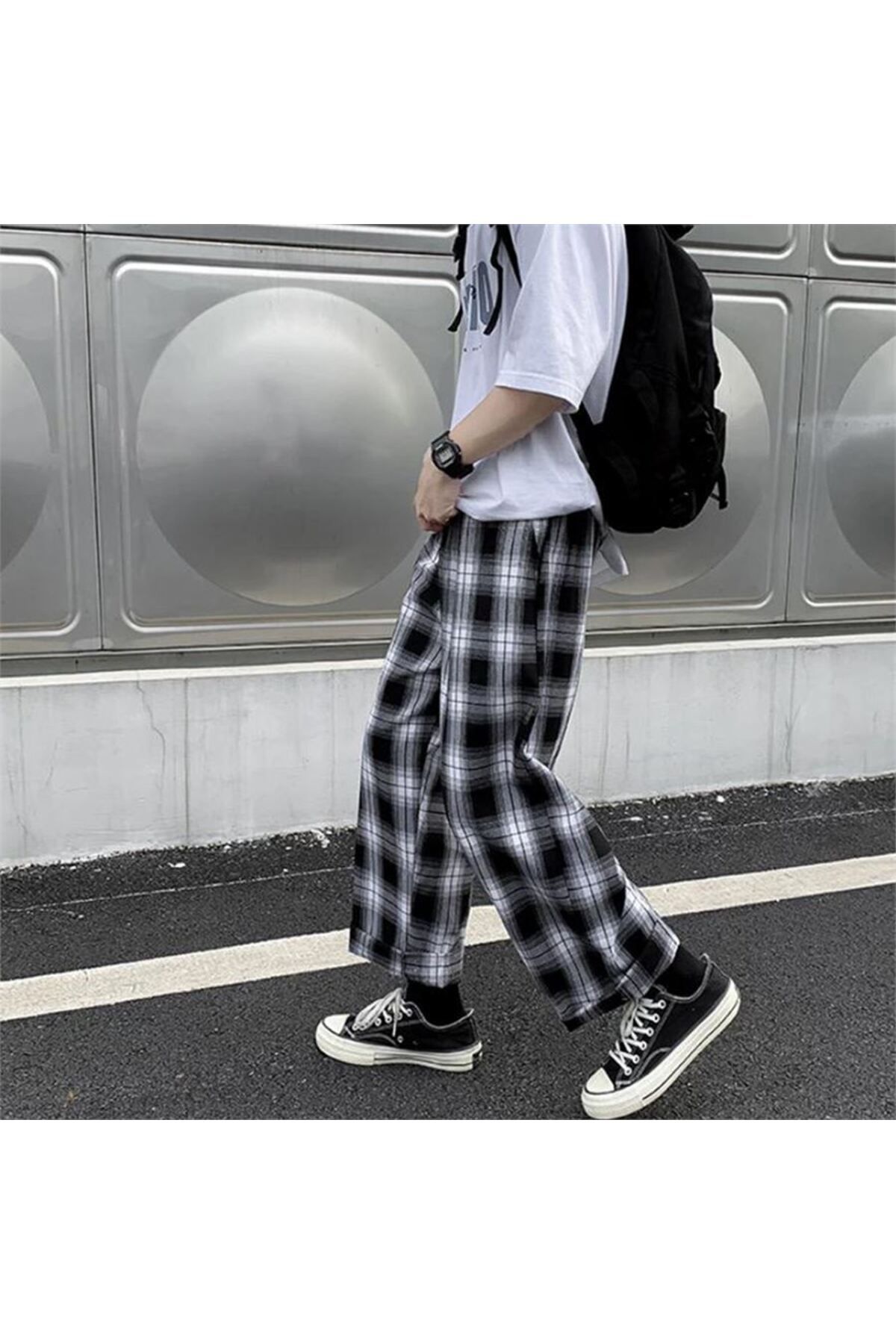 Black and white checkered sweatpants store