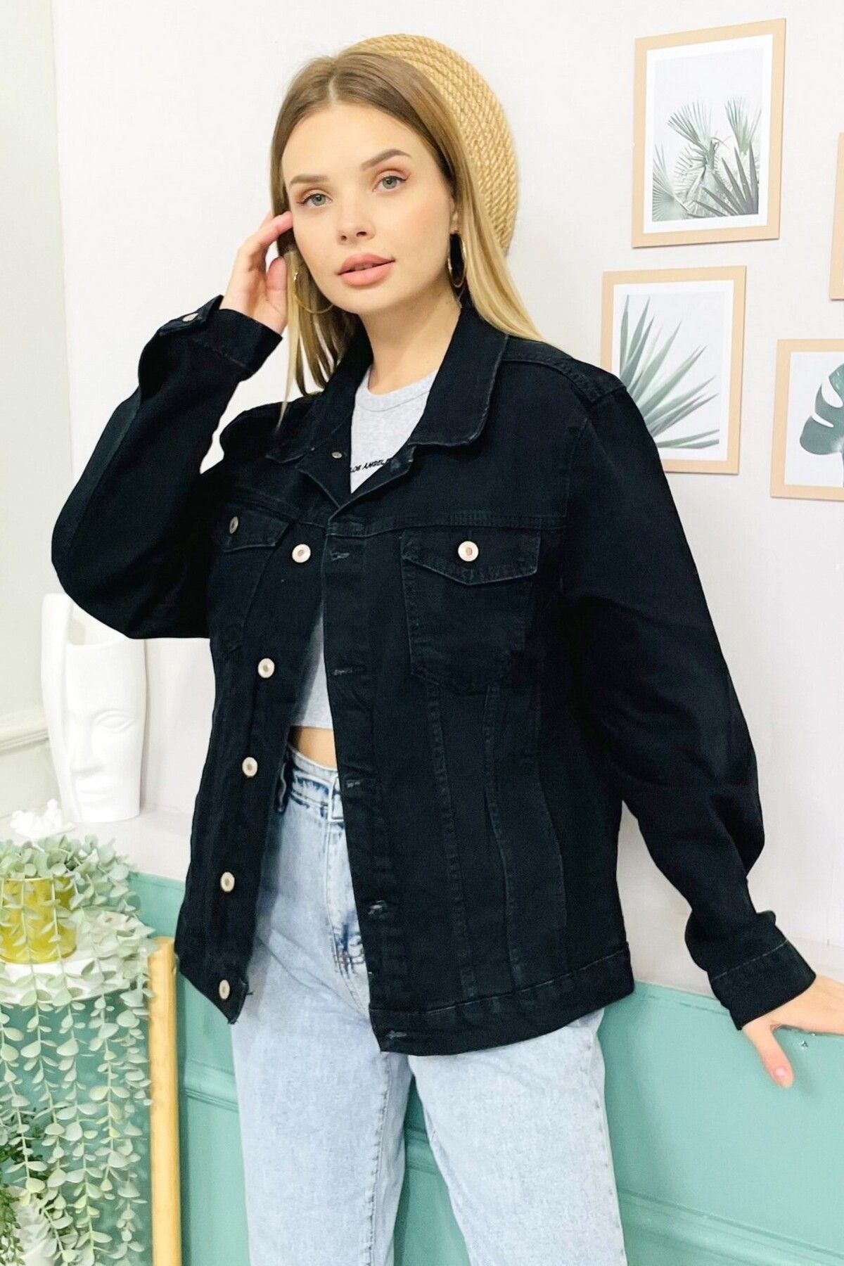 StilOBA BLACK WOMEN S DENIM JACKET Trendyol