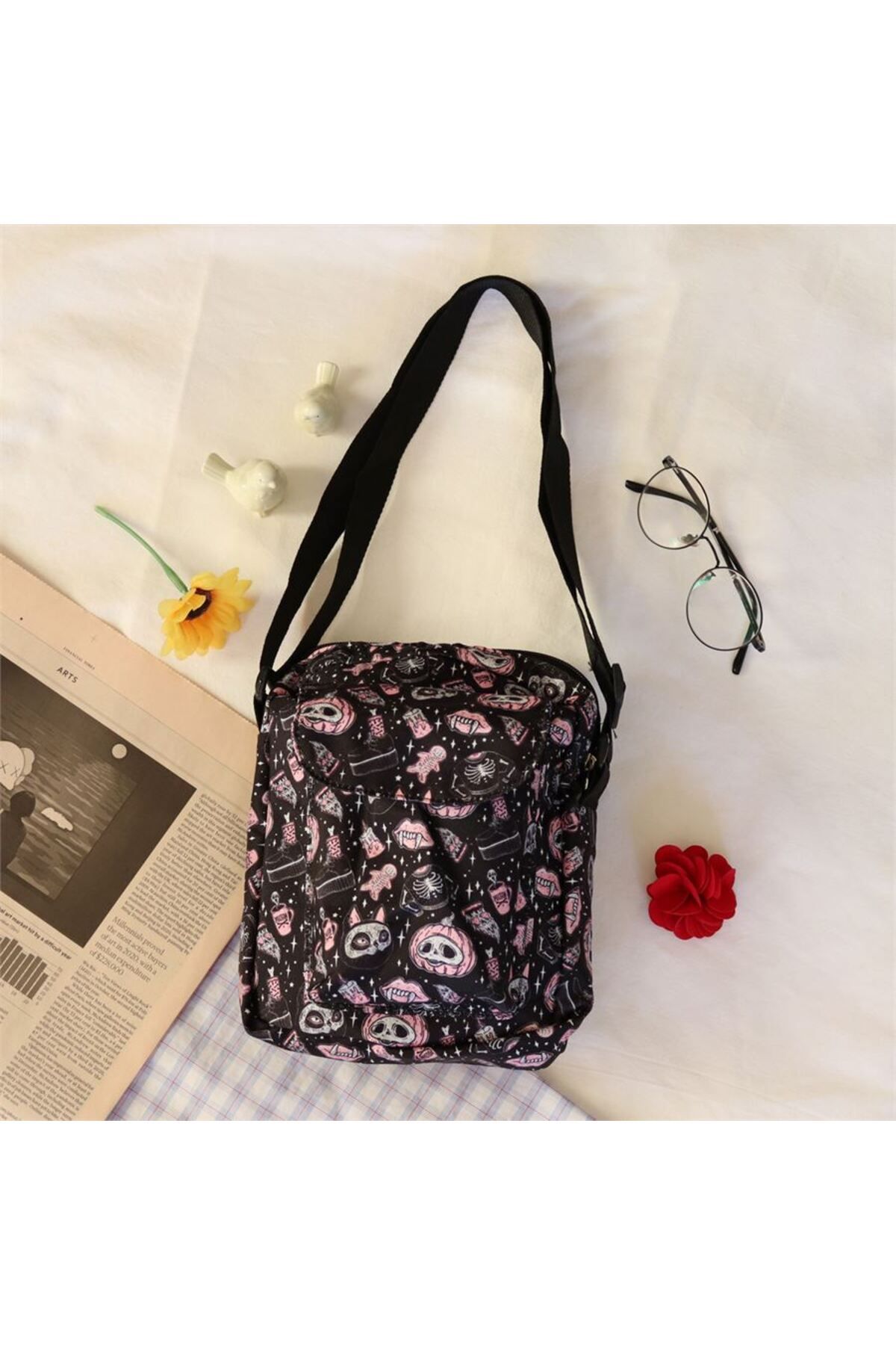 Le Savu Black Color Gothic Poison Collage Crossbody Bag Trendyol