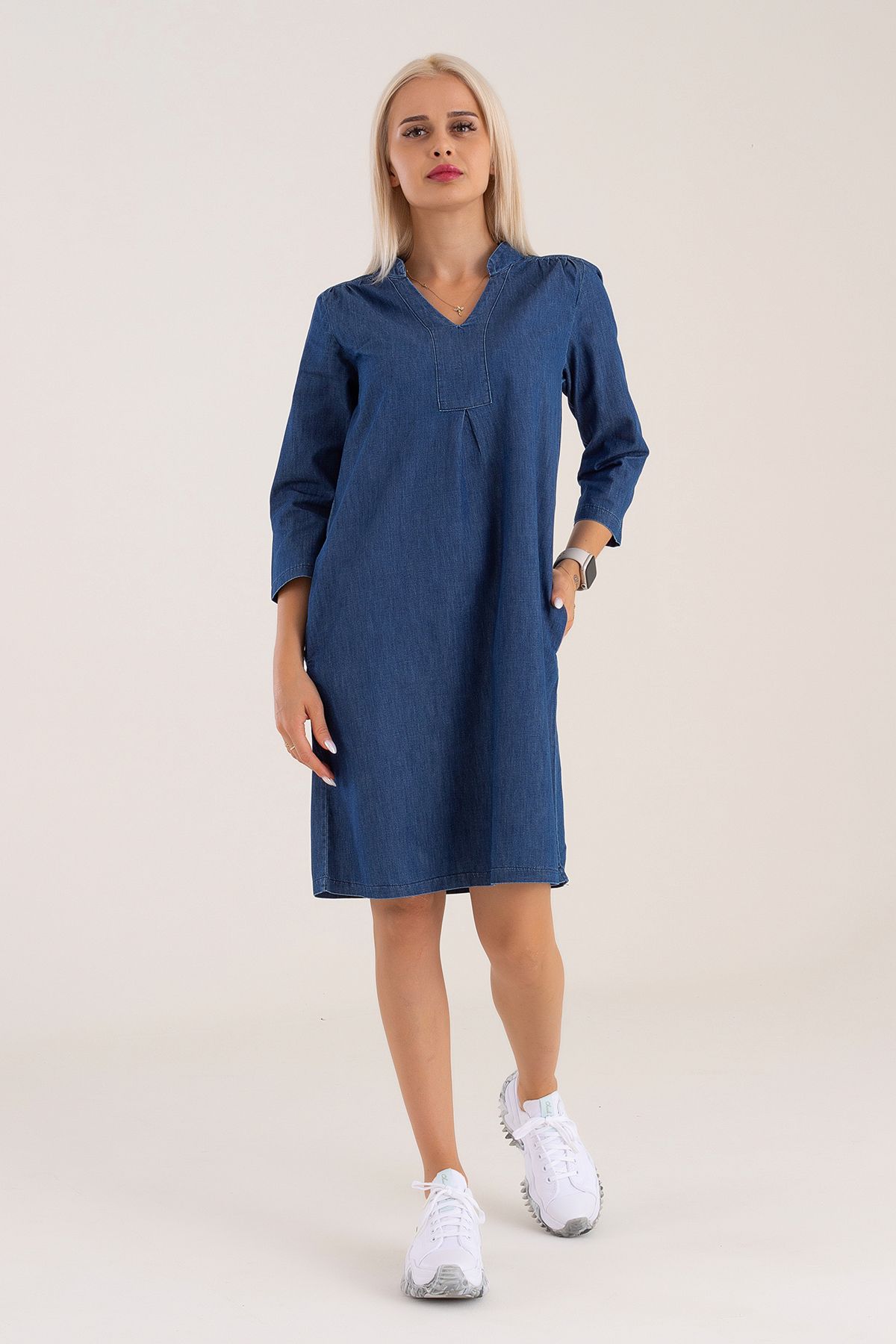 Denim shift dress deals with pockets