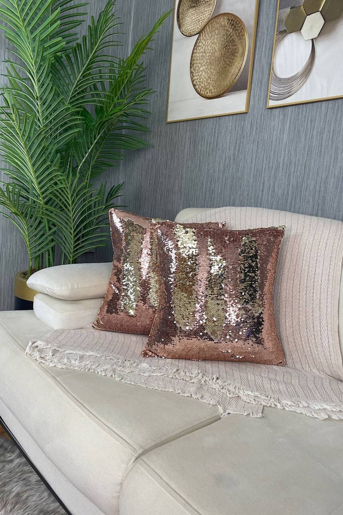 Paris Life Sequined Reversible Square Throw Pillow Case Powder