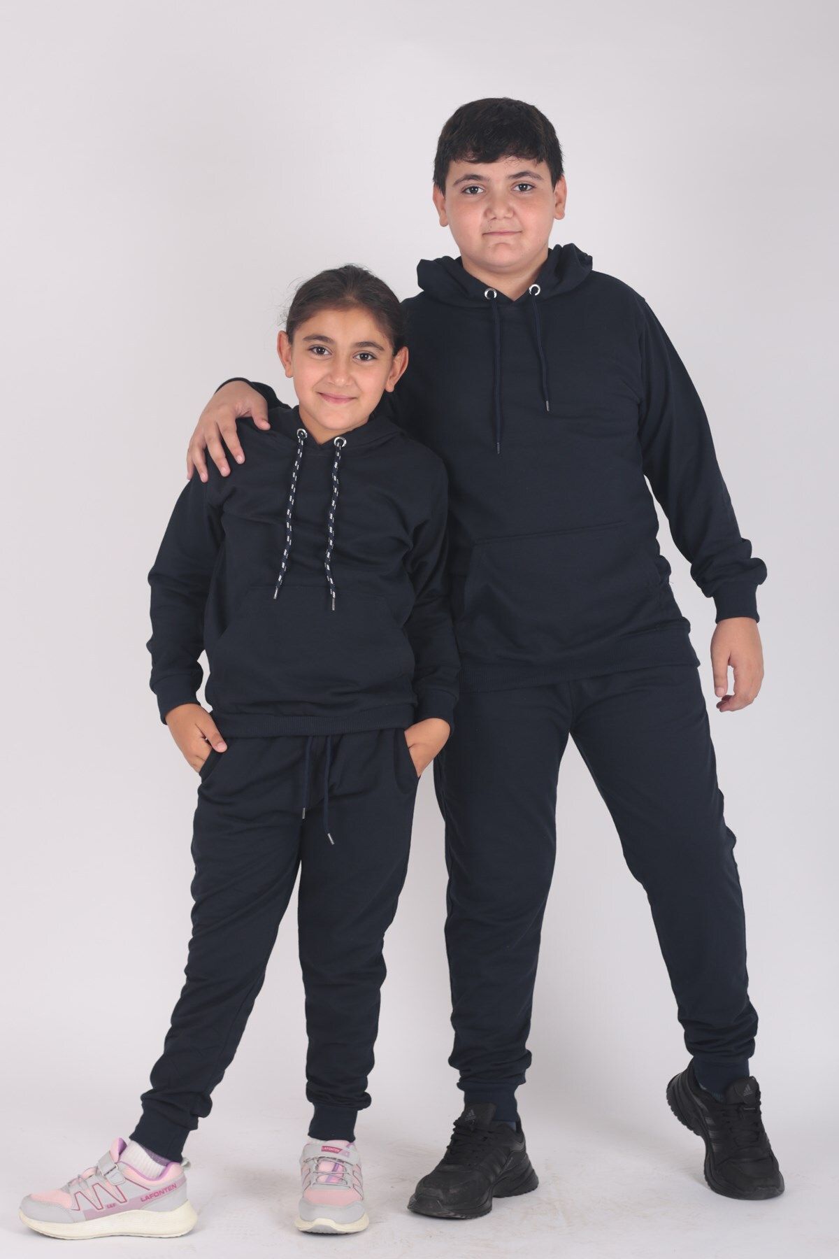 iko kids Unisex Plain Kangaroo Pocket Hooded Bottom Top Tracksuit