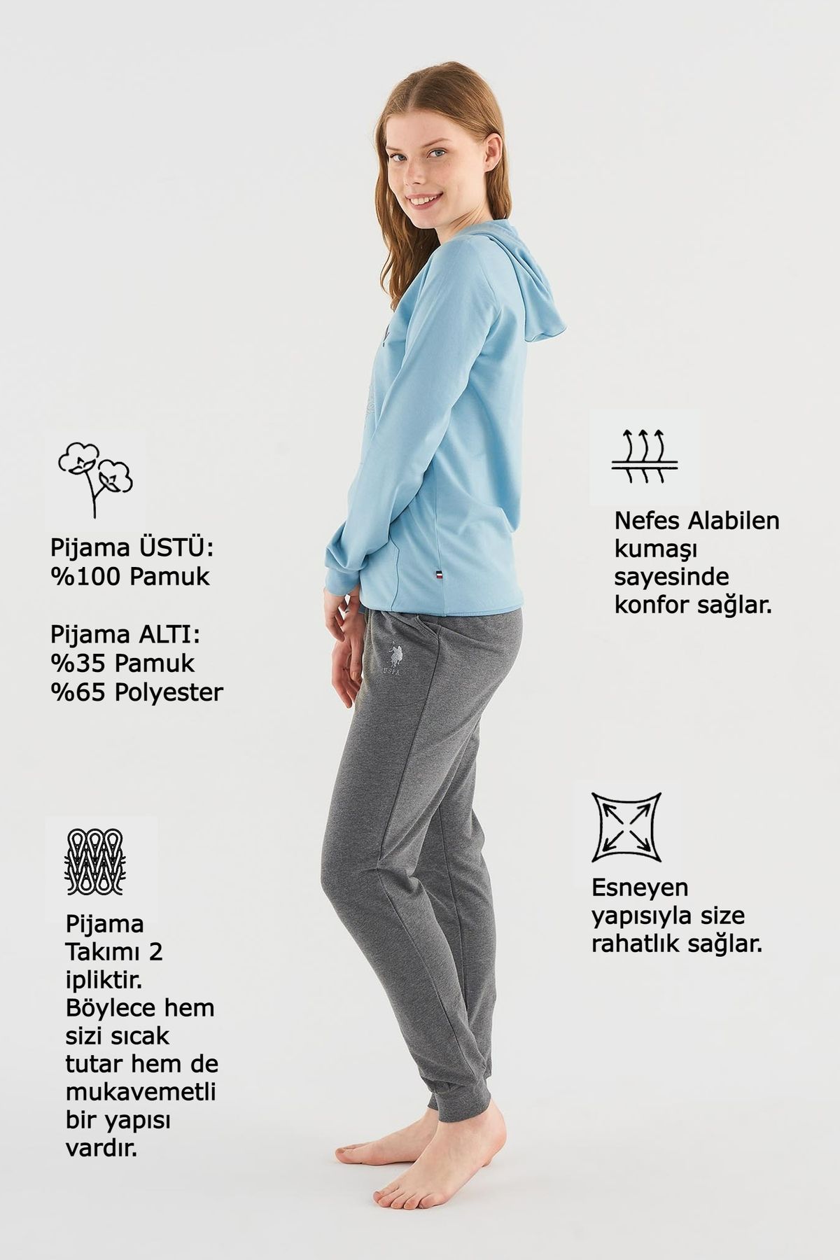 U.S. Polo Assn. Women s Cotton 2 Thread Blue Skinny Sweatshirt