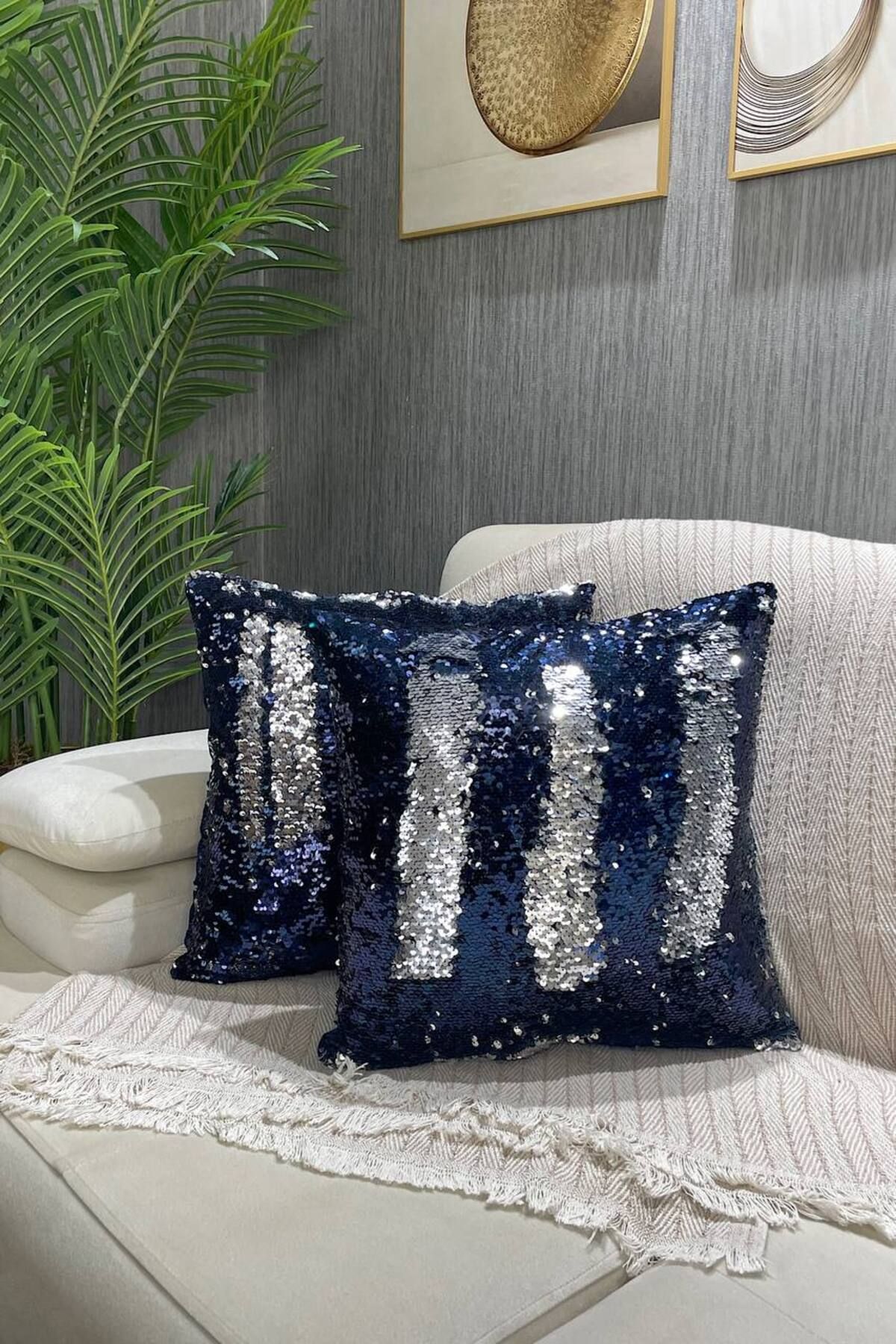 Blue silver on sale throw pillows