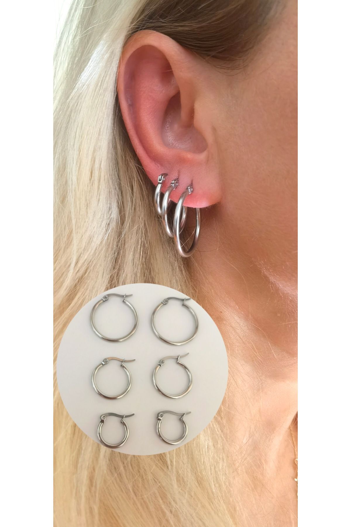 Bylin Surgical Steel Hoop Earring Set Thickness 2 mm Ring