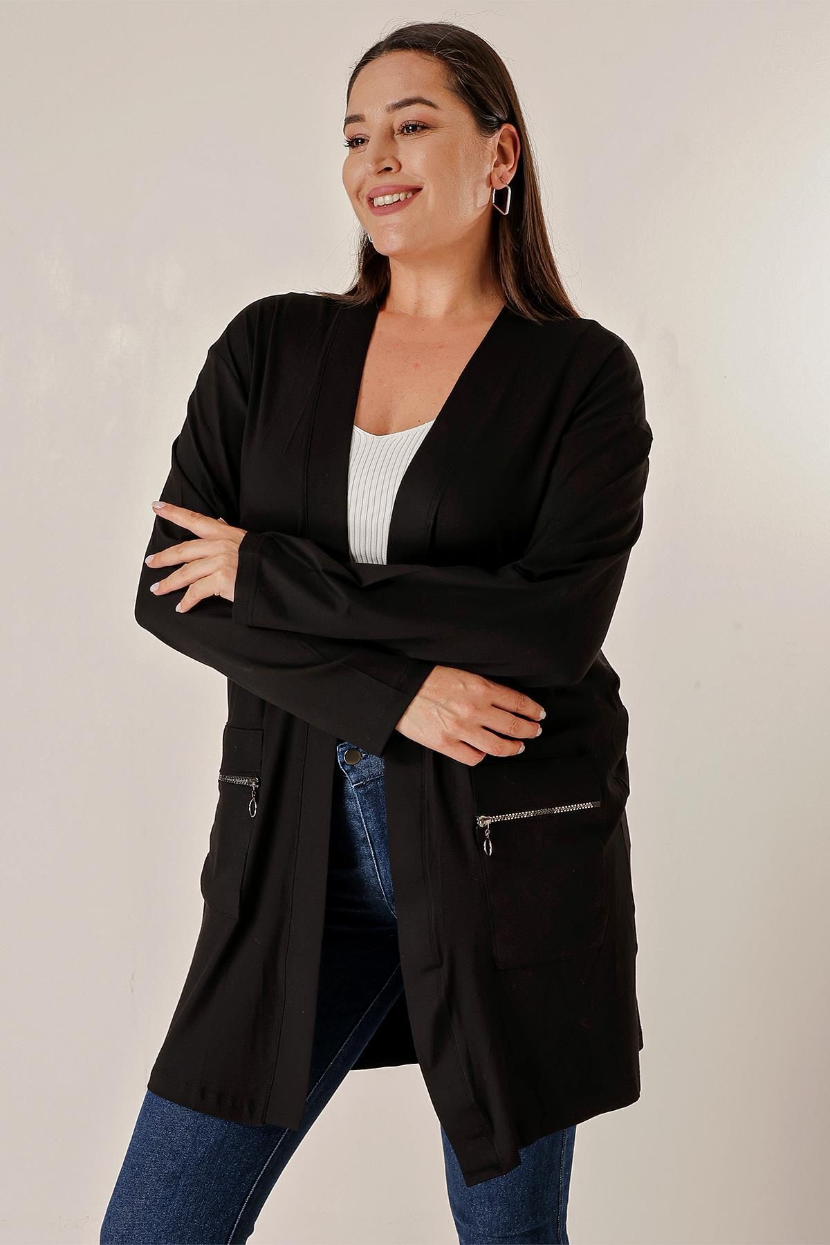 Plus size black on sale cardigan with pockets
