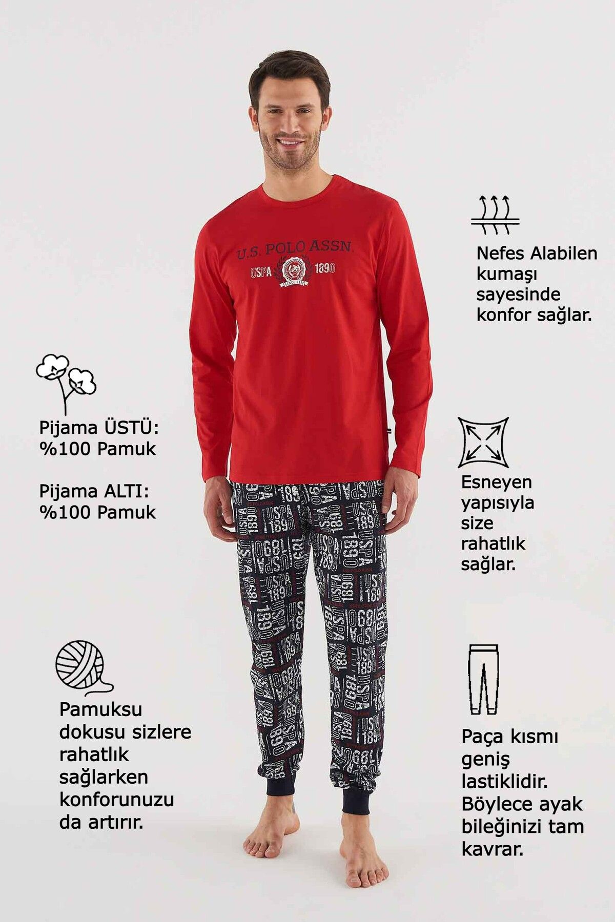 U.S. Polo Assn. Men s 100 Cotton Narrow Leg Round Collar Red