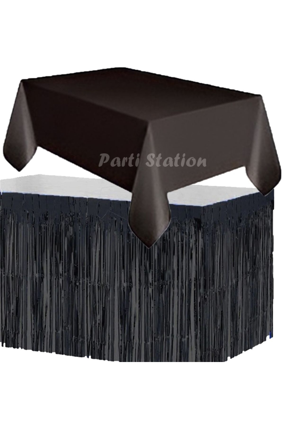 Black fringe top table skirt