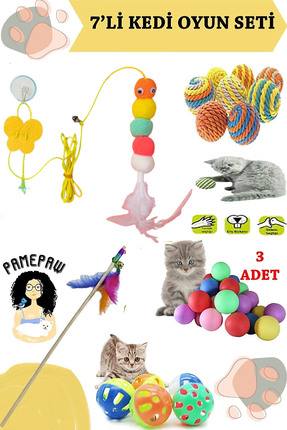7'li Set :Elastik Kendinden Yapışkanlı Kedi Oltası , Sarma Top ,Olta ,3'lü Mini Top , Çıngıraklı Top Image 0