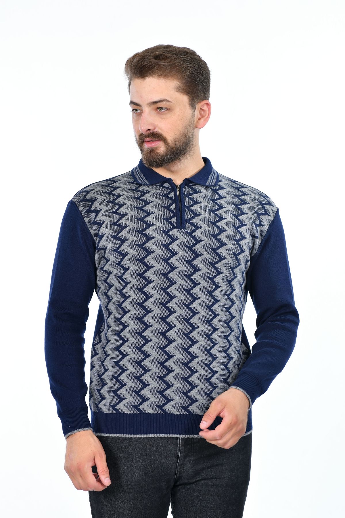 Band collar zipper gingham cheap sweaters