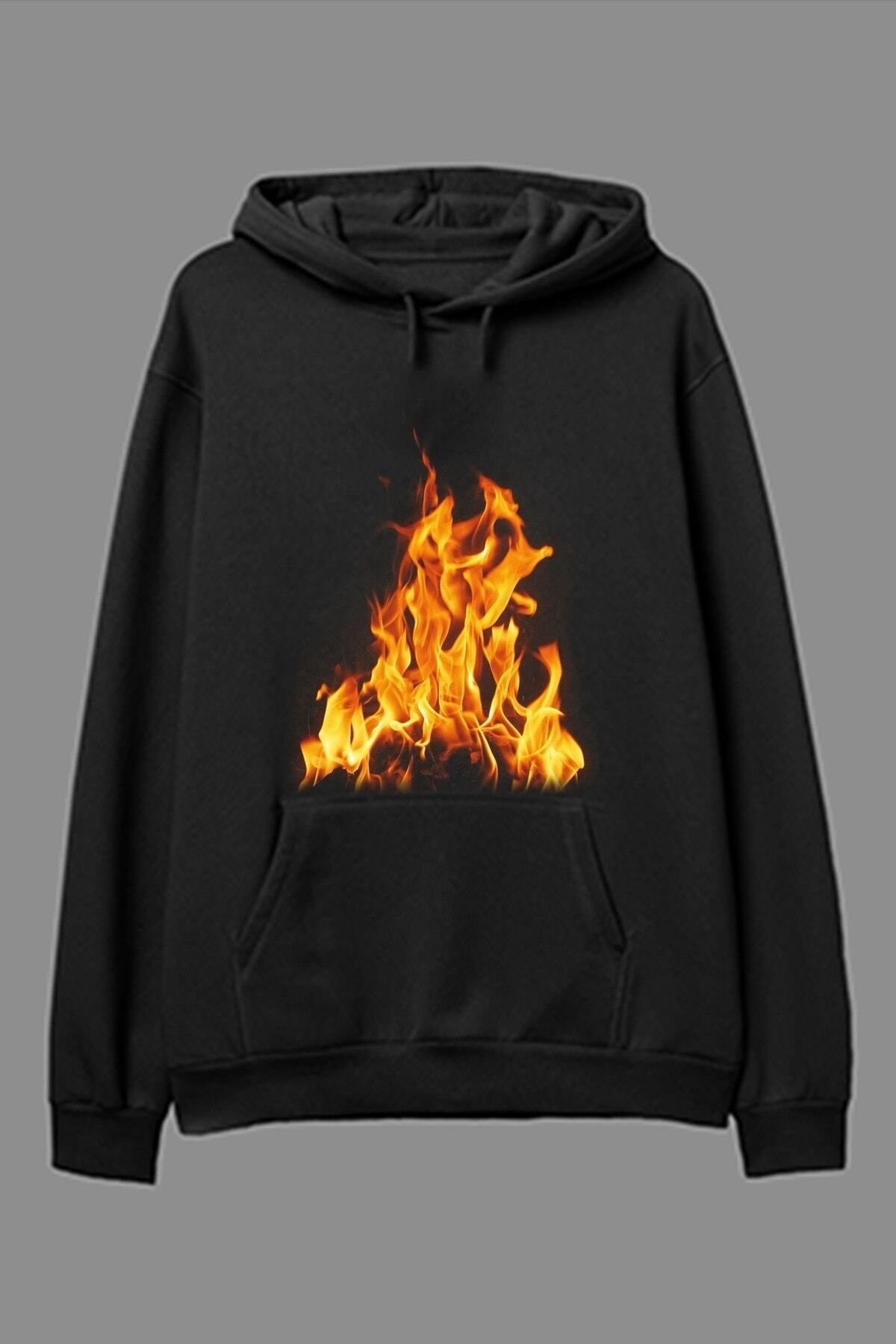 Off white top fire print hoodie