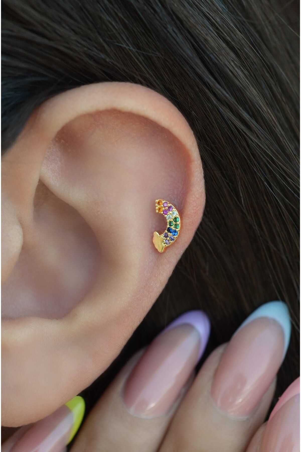Sacce Scarves Accessories Gold Colored Rainbow Helix Piercing