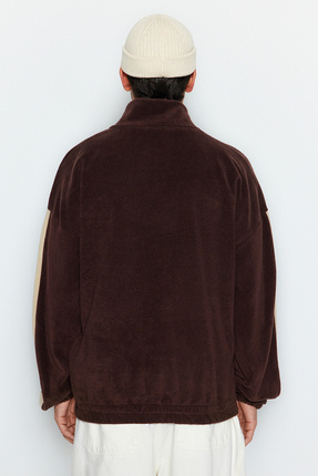 Kahverengi Unisex Oversize/Geniş Kesim Dik Yaka Anti-pilling Polar Sweatshirt TMNAW24SW00034 Image 4