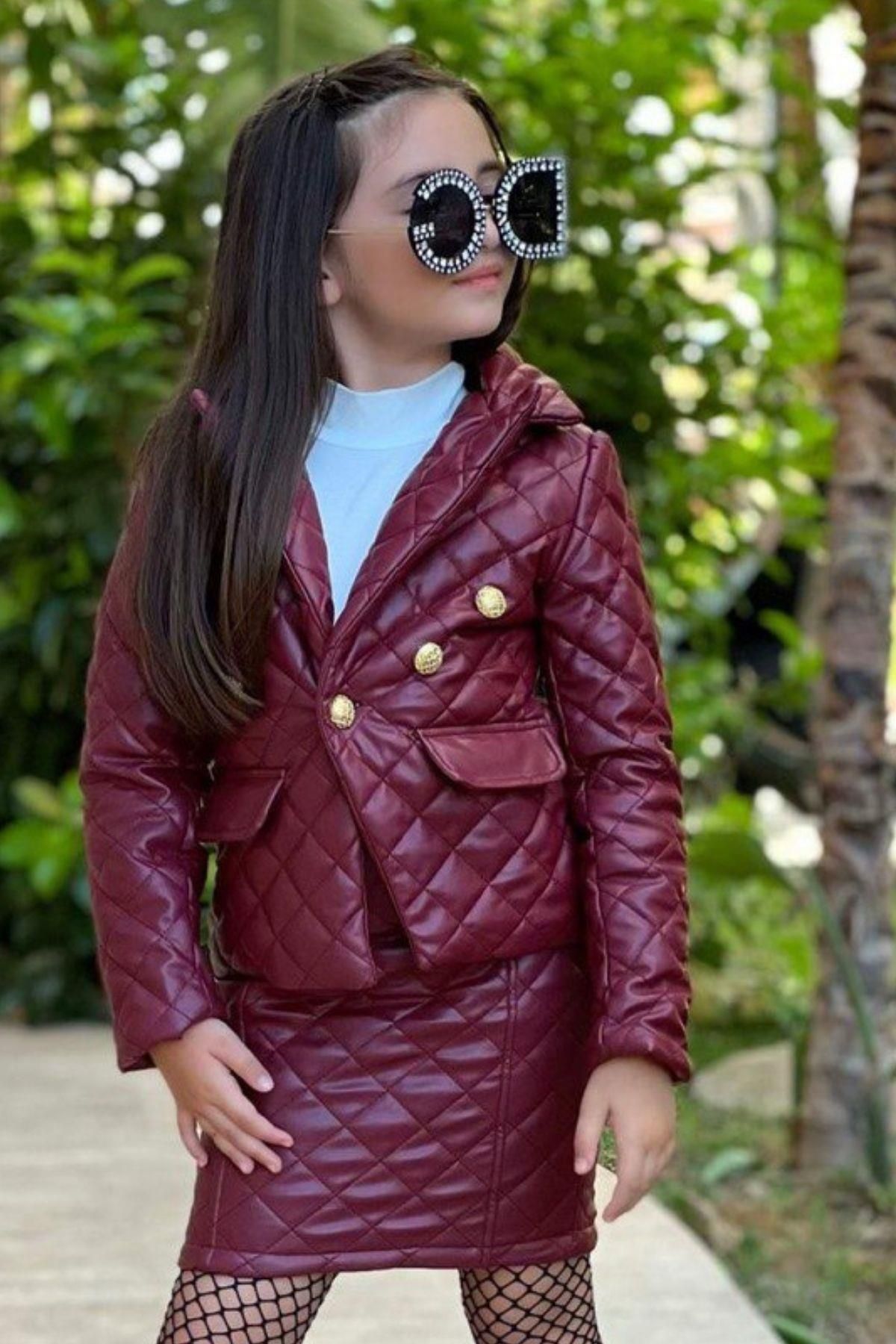 Burgundy leather skirt top quilt