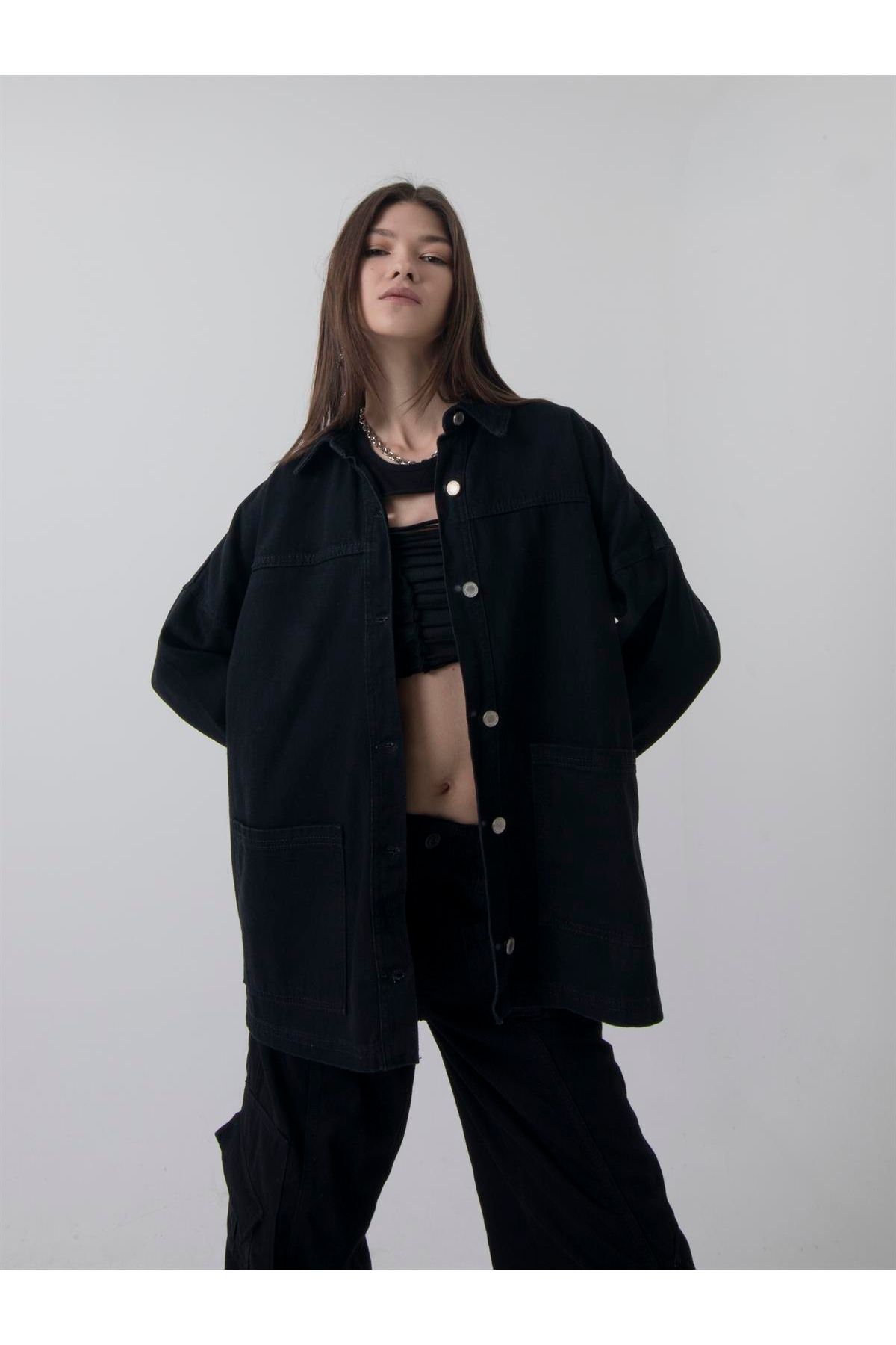 Pleated back shop denim jacket