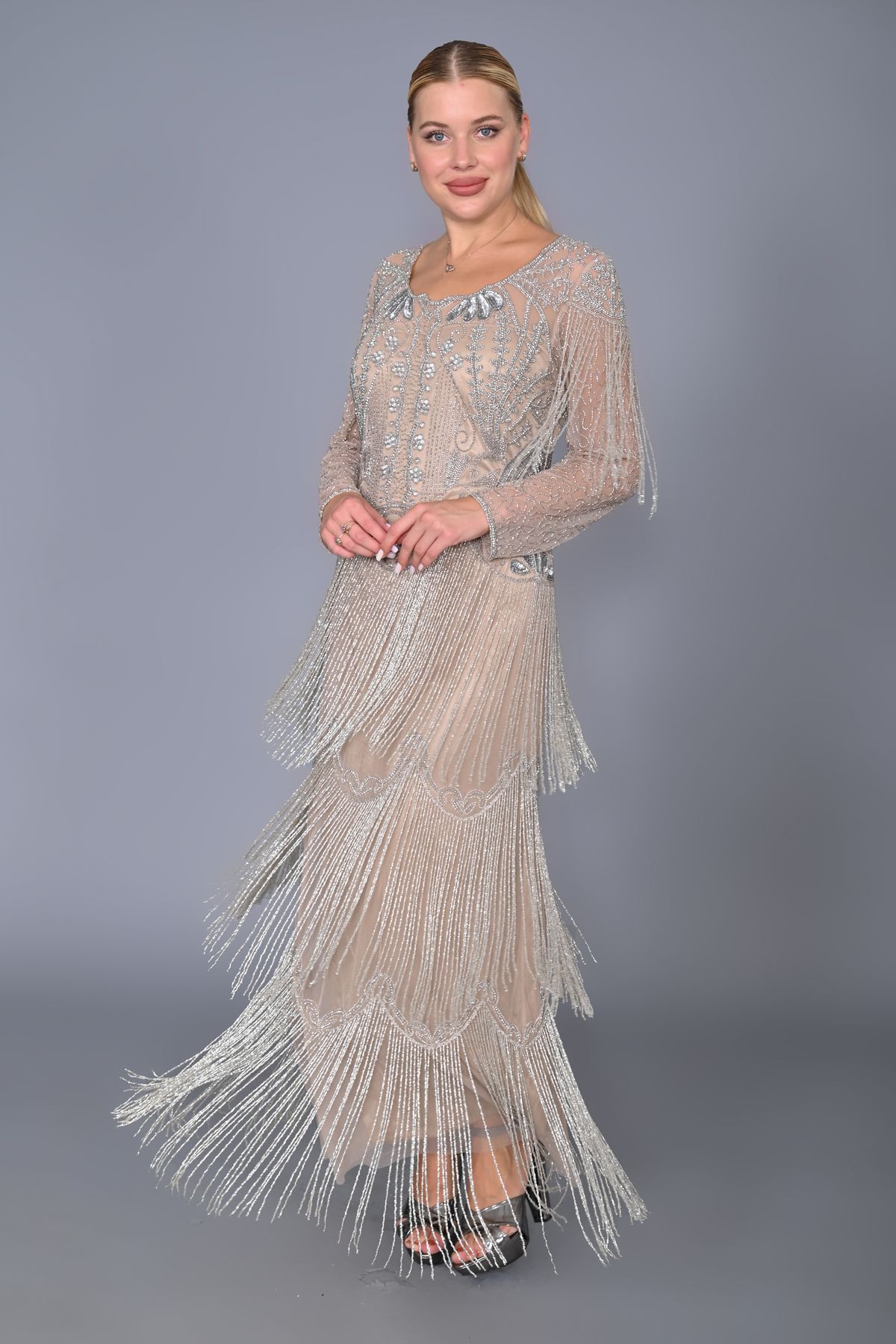 GATSBYLADY LONDON Evening Prom Dress Beige Long Trendyol