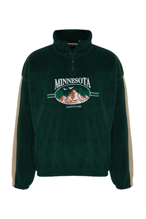 Zümrüt Yeşili Unisex Oversize/Geniş Kesim Dik Yaka Anti-pilling Polar Sweatshirt TMNAW24SW00034 Image 6