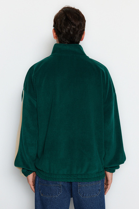 Zümrüt Yeşili Unisex Oversize/Geniş Kesim Dik Yaka Anti-pilling Polar Sweatshirt TMNAW24SW00034 Image 5