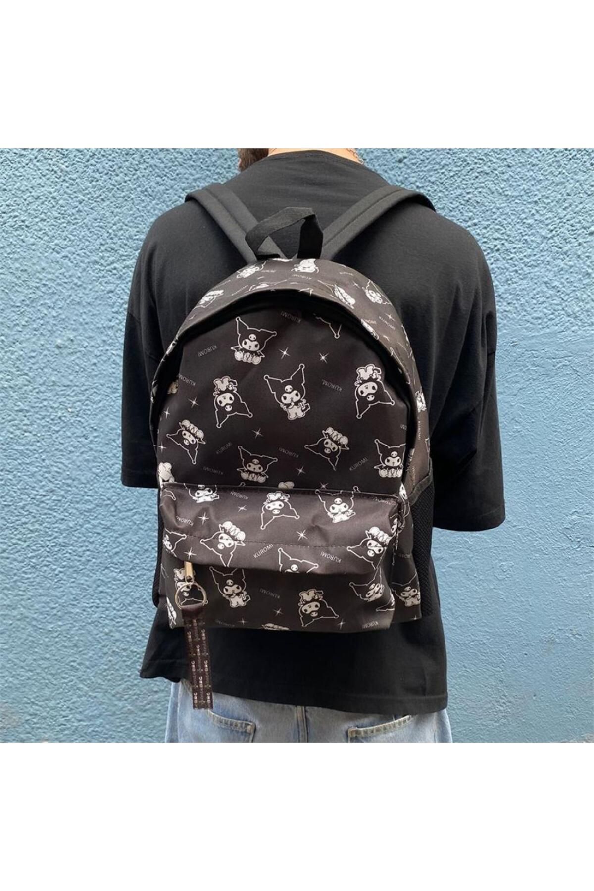 Le Savu Black Anime Kuromi Glare Collage School Backpack with