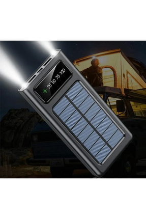 10.000 Mah Güneş Enerjili Led Işıklı Powerbank Şarj Aleti 2x Usb Çıkışlı Mikro Typc Lıghtnıng Image 1