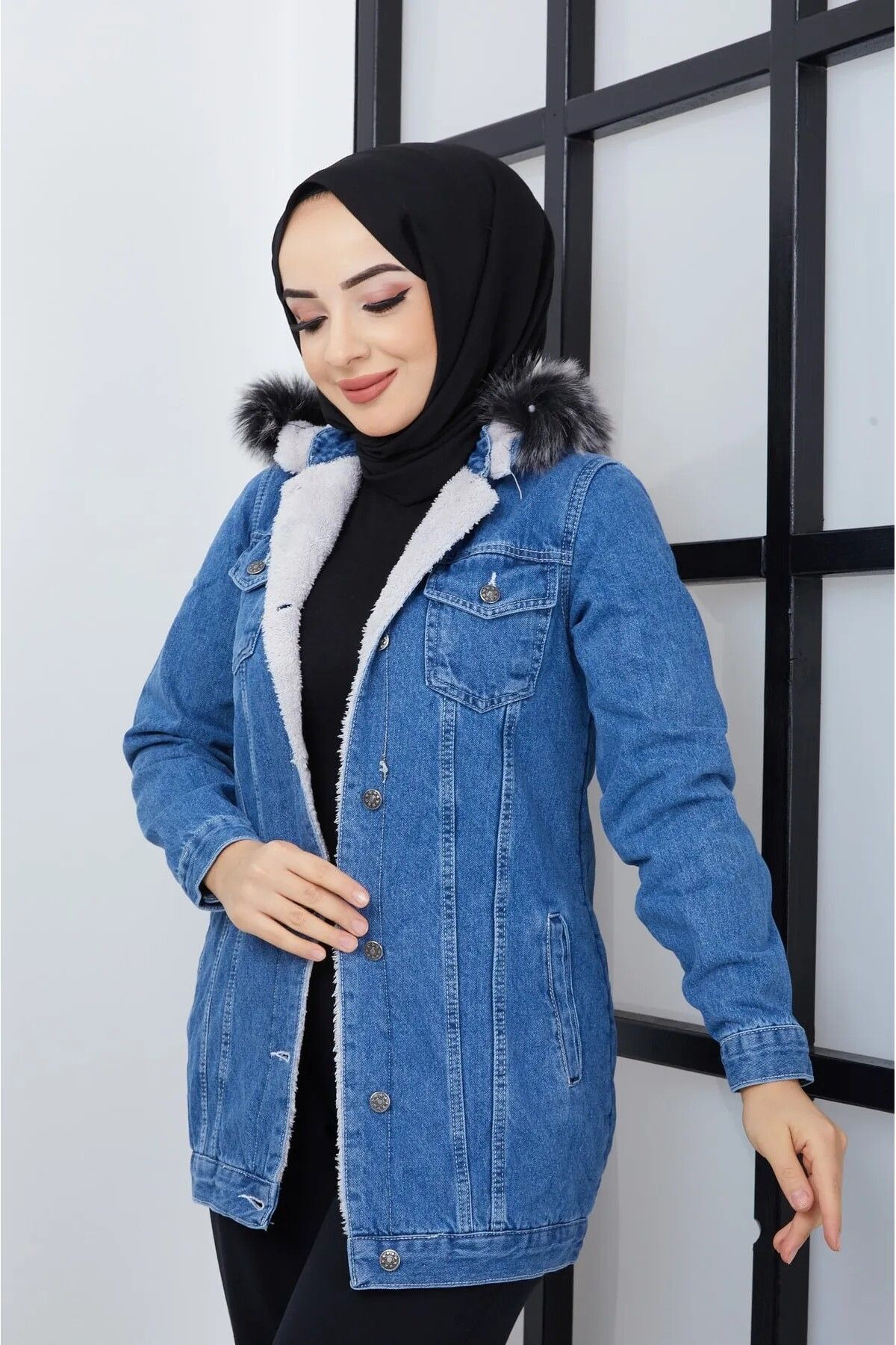 POLANGEL Women s Hooded Denim Jacket Coat Trendyol