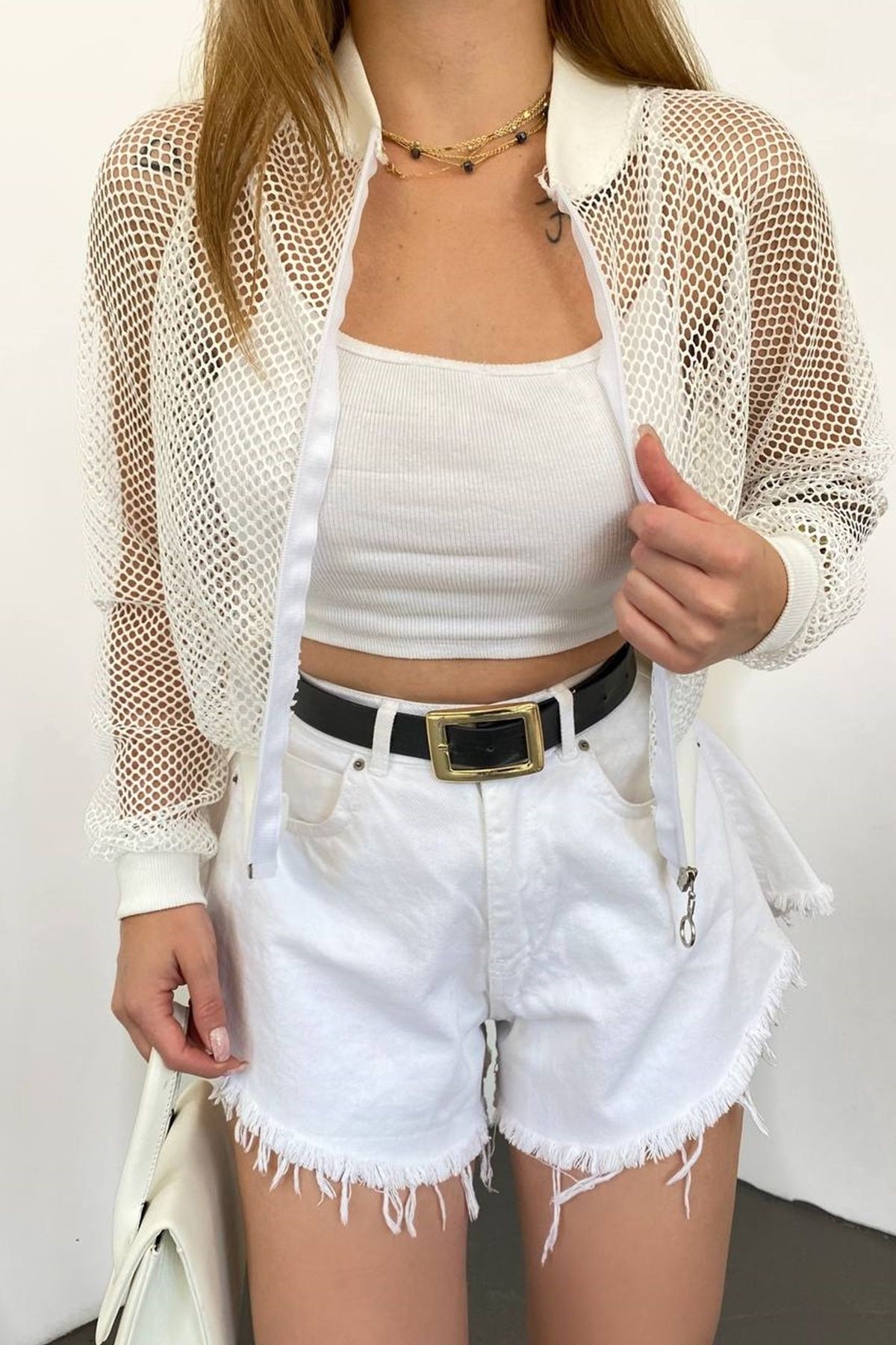 White mesh sweatshirt best sale