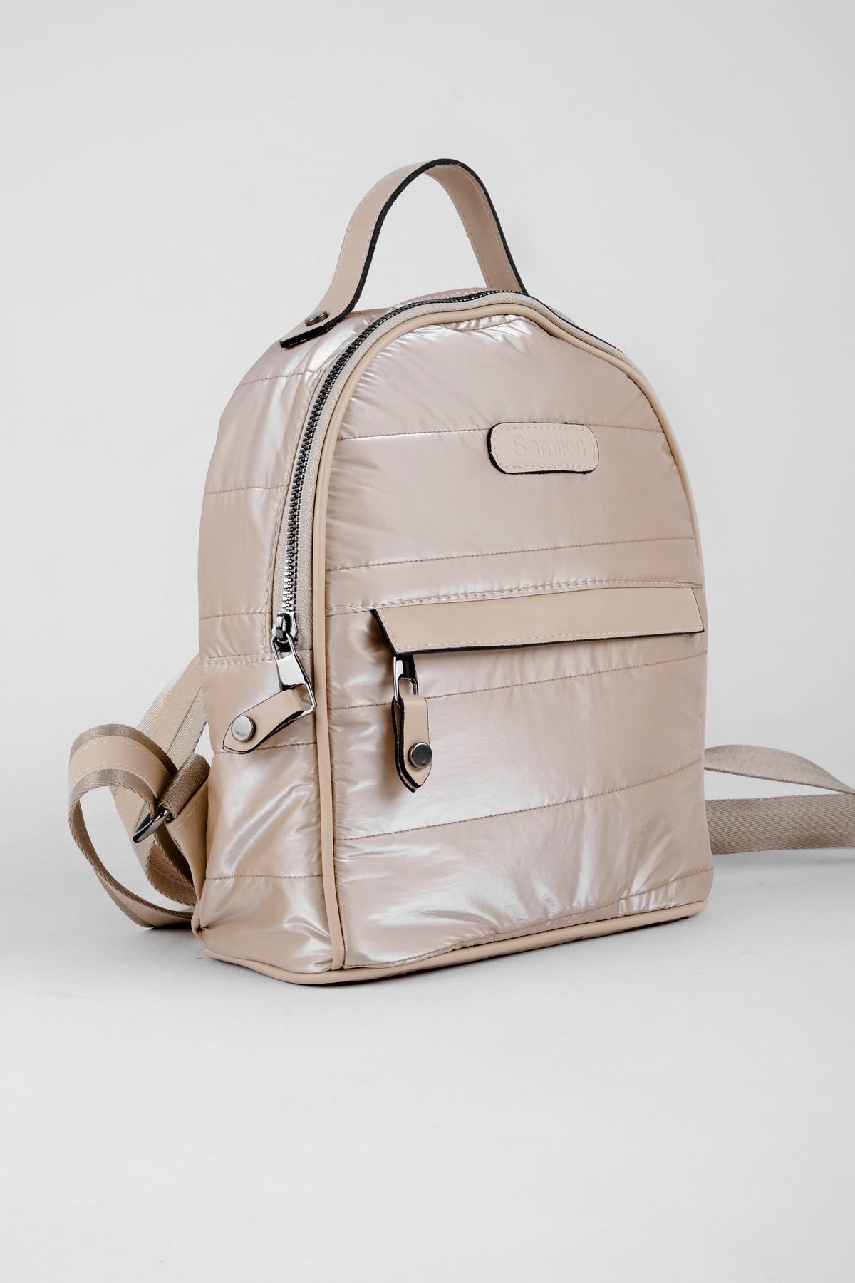 LAL SHOES BAGS Women s Backpack Shiny fabric Nude Trendyol