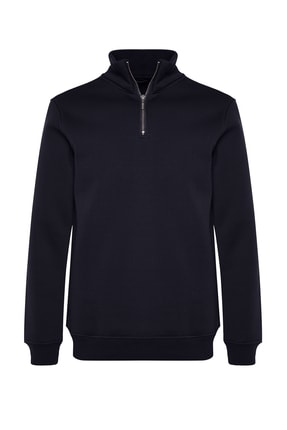 Lacivert Regular/Normal Kesim Dik Yaka Fermuarlı Pamuklu İçi Polarlı Sweatshirt TMNAW24SW00041 Image 6
