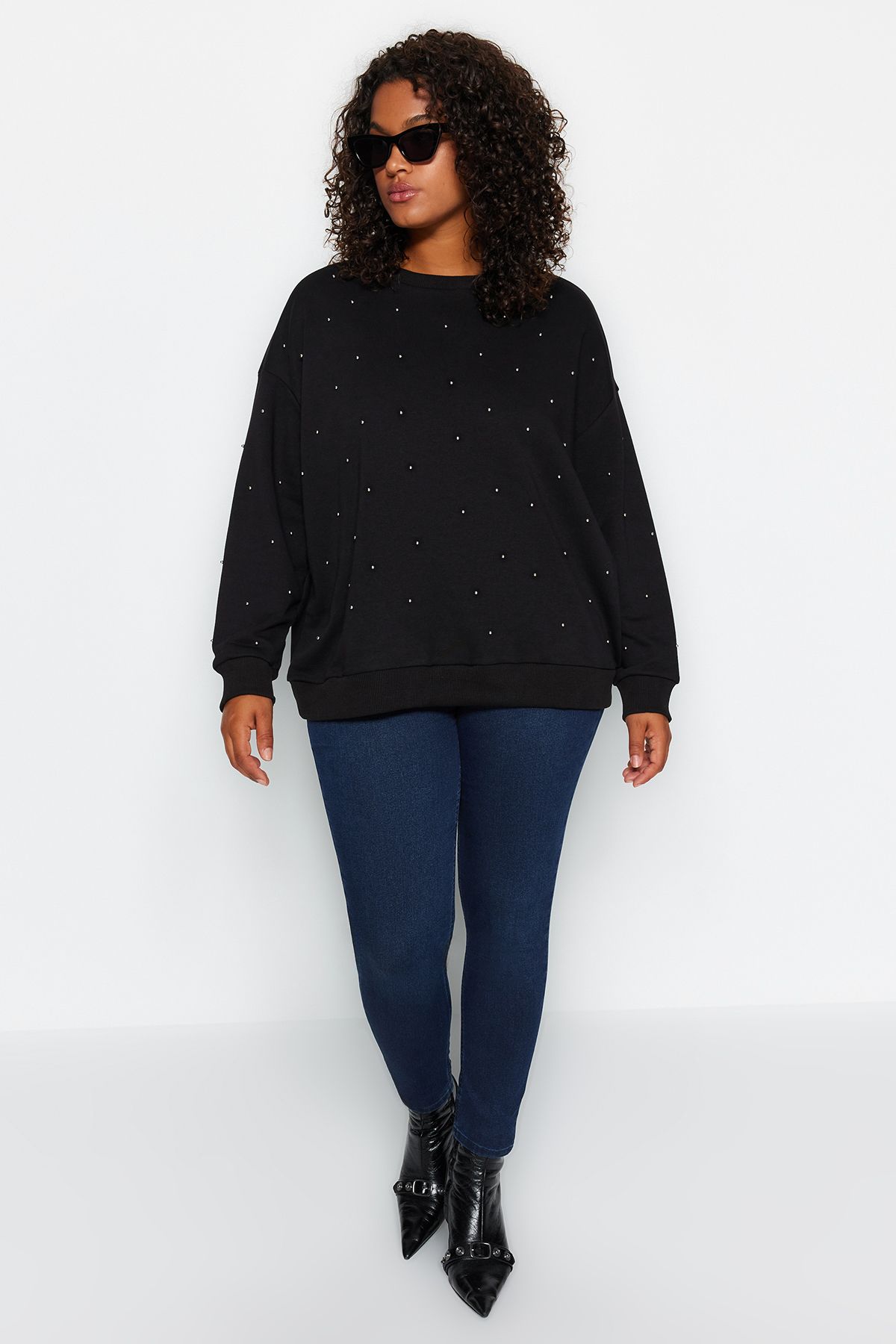 Trendyol Curve Plus Size Sweatshirt Black Oversize Trendyol