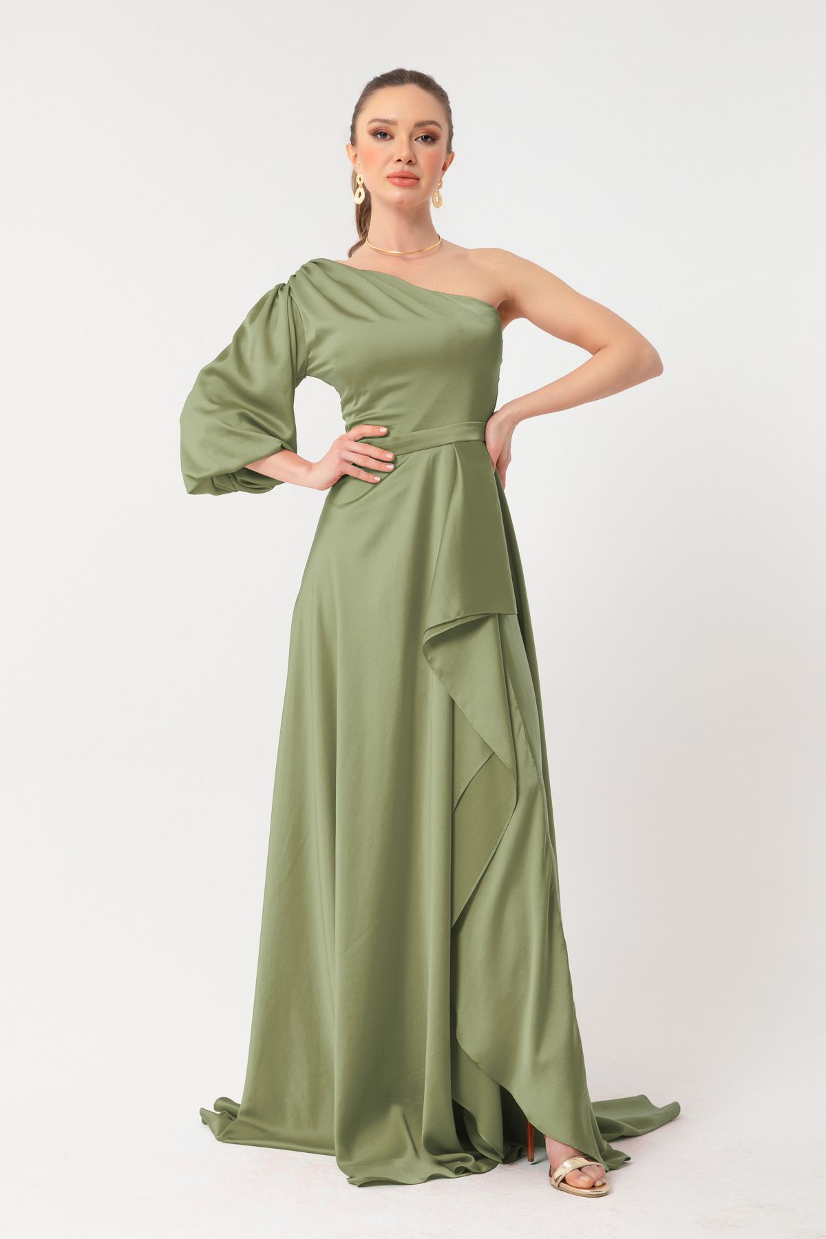 Khaki green top prom dress