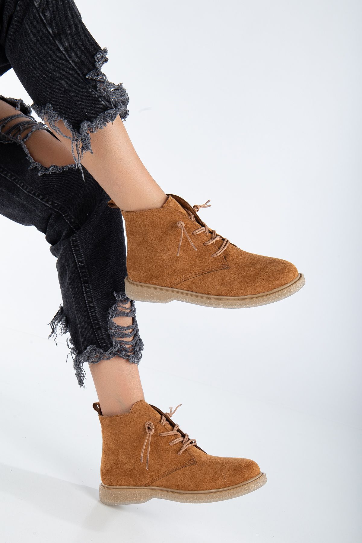 Brown flat lace sale up ankle boots