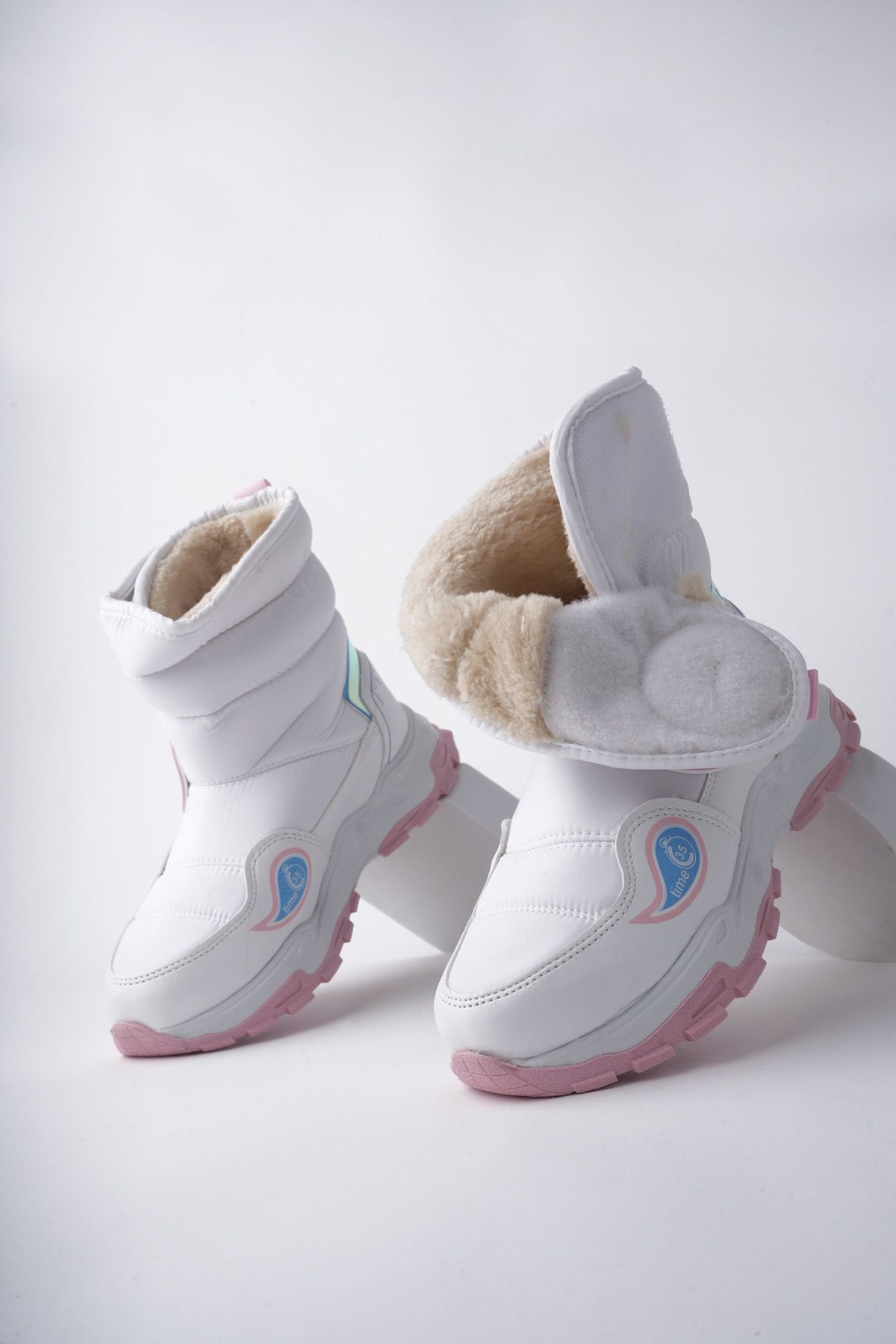 Moda Kad k y Velcro White Pink Girls Snow Boots Trendyol