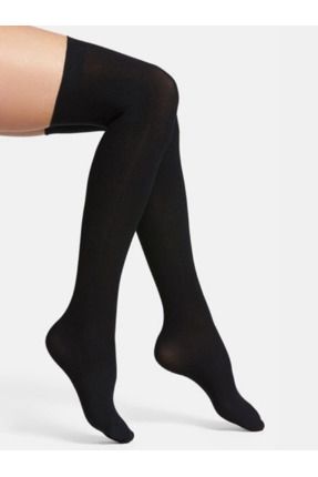İthal Özel Seri Women's Extra Long Siyah Diz Üstü Çorap