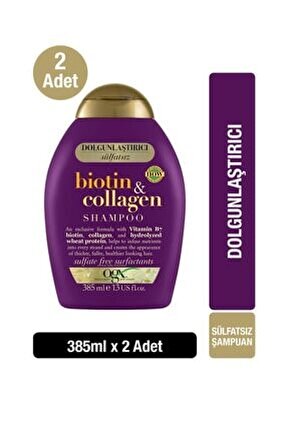 Dolgunlaştırıcı Biotin & Kolajen Sülfatsız Şampuan 385 ml x2