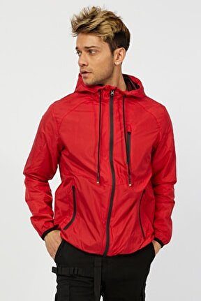 Erkek Kırmızı Femuarlı Kapüşonlu Ceket