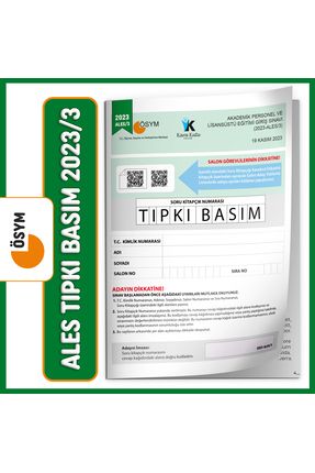 ALES 2023/3 Kasım ÖSYM Tıpkı Basım Çıkmış Soru Türkiye Geneli Dijital Çözümlü Deneme Kitapçığı