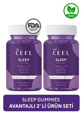 2'li Vegan Uyku Döngüsüne Yardımcı Vegan Sleep Gummy Vitamin Passiflora, Vitamin B6, L-theanie