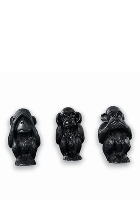 Biblo Dekoratif Obje Heykel Üç Maymun Biblo Dekoratif Süs Eşyası Siyah Model 32