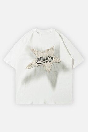 Beyaz Y2K Star Patch T-Shirt