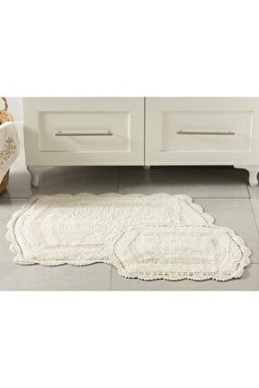 Mia Pamuklu Kaydırmaz Taban Banyo Paspası Seti 60x90-40x60 Cm Krem