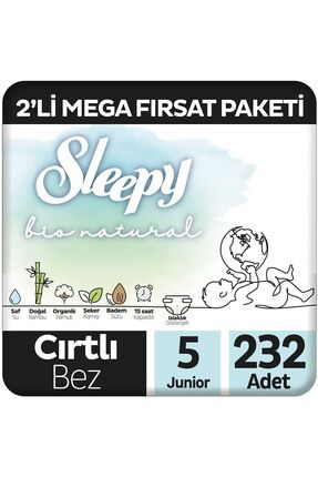 Bio Natural 2'Li Mega Fırsat Paketi Bebek Bezi 5 Numara Junior 232 Adet
