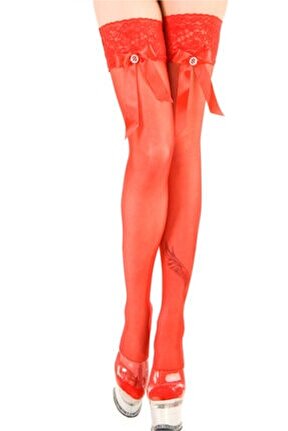 Aksesuarlı Kırmızı Jartiyer Çorap