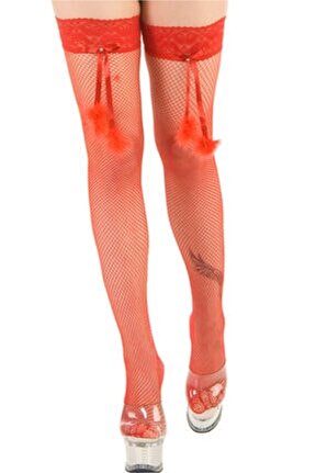 Aksesuarlı Kırmızı Jartiyer Çorap