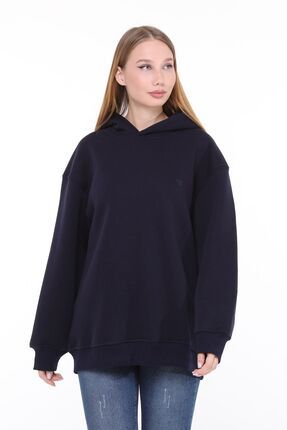 Pamuklu Kapüşonlu 3 İplik Şardonlu Kalın Oversize Sweatshirt