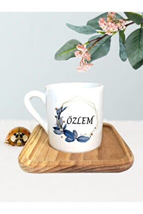 Özlem Isimli Mavi Çiçek Türk Kahvesi Fincanı