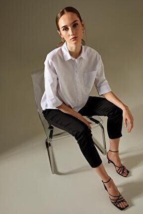 Hamile Basic Yarım Kollu Oversize Fit Poplin G&ouml;mlek