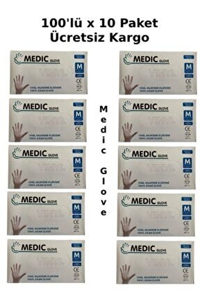 Medıc Glove Şeffaf Pudrasız Vinil Muayene Eldiveni (medium) 100'lü X 10 Paket