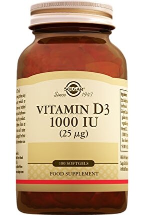 Vitamin D3 Içeren Takviye Edici Gıda 1000ıu Yumuşak 100 Kapsül
